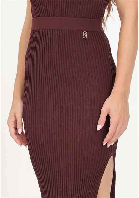 Abito midi smanicato bordeaux da donna in viscosa lurex a costine ELISABETTA FRANCHI | AM23T46E2CG3